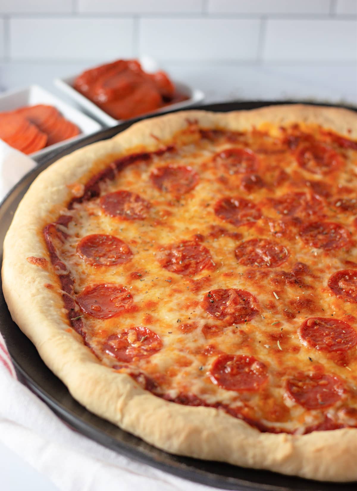 You can make this Easy Homemade Pizza Dough any time you are craving delicious pizza from scratch. pizza with pepperoni