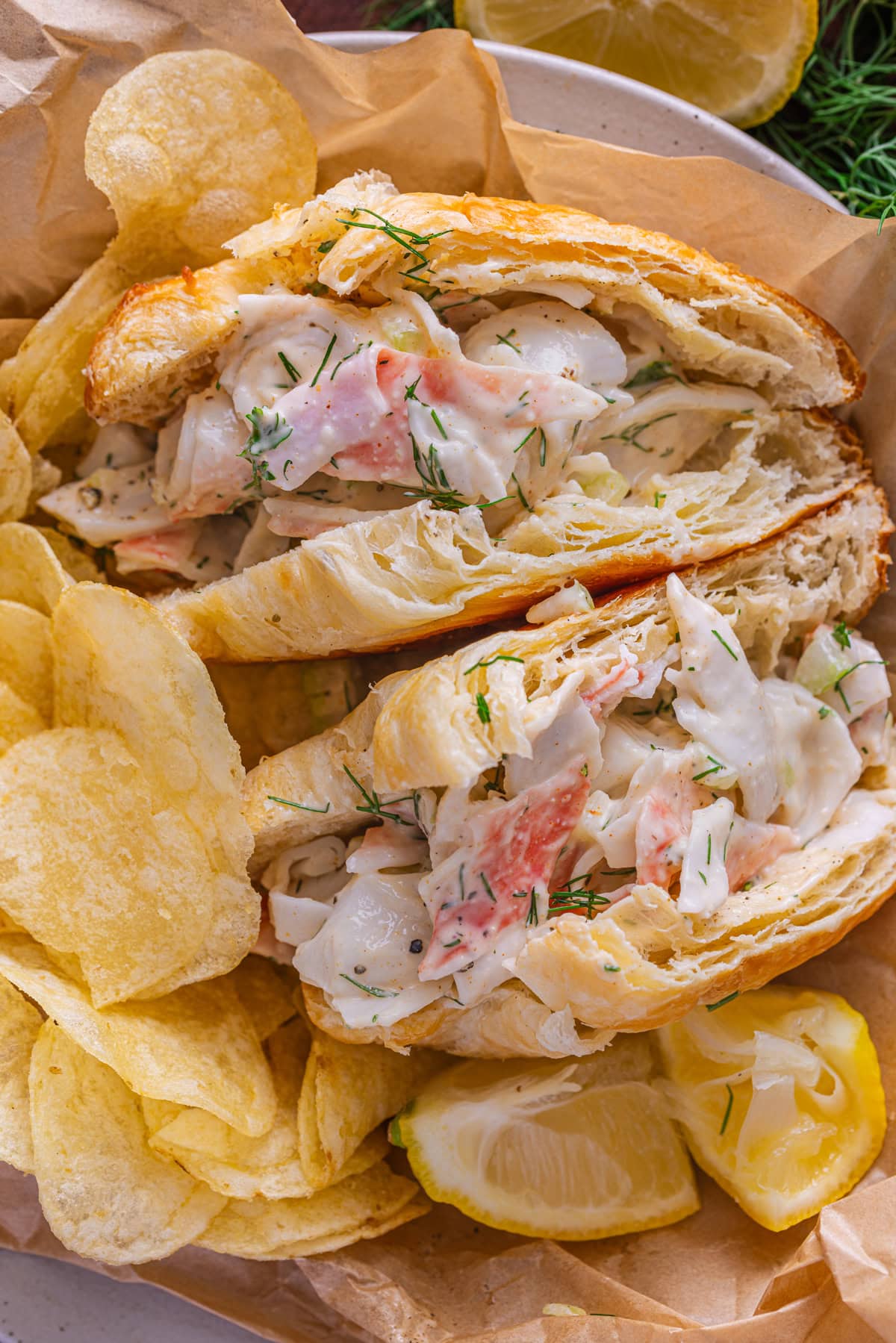 Crab salad on croissant sandwiches